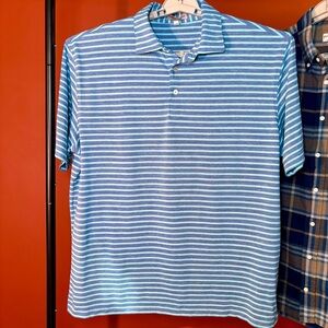 Peter Millar Bright Blue Teal & Gray Striped Polo